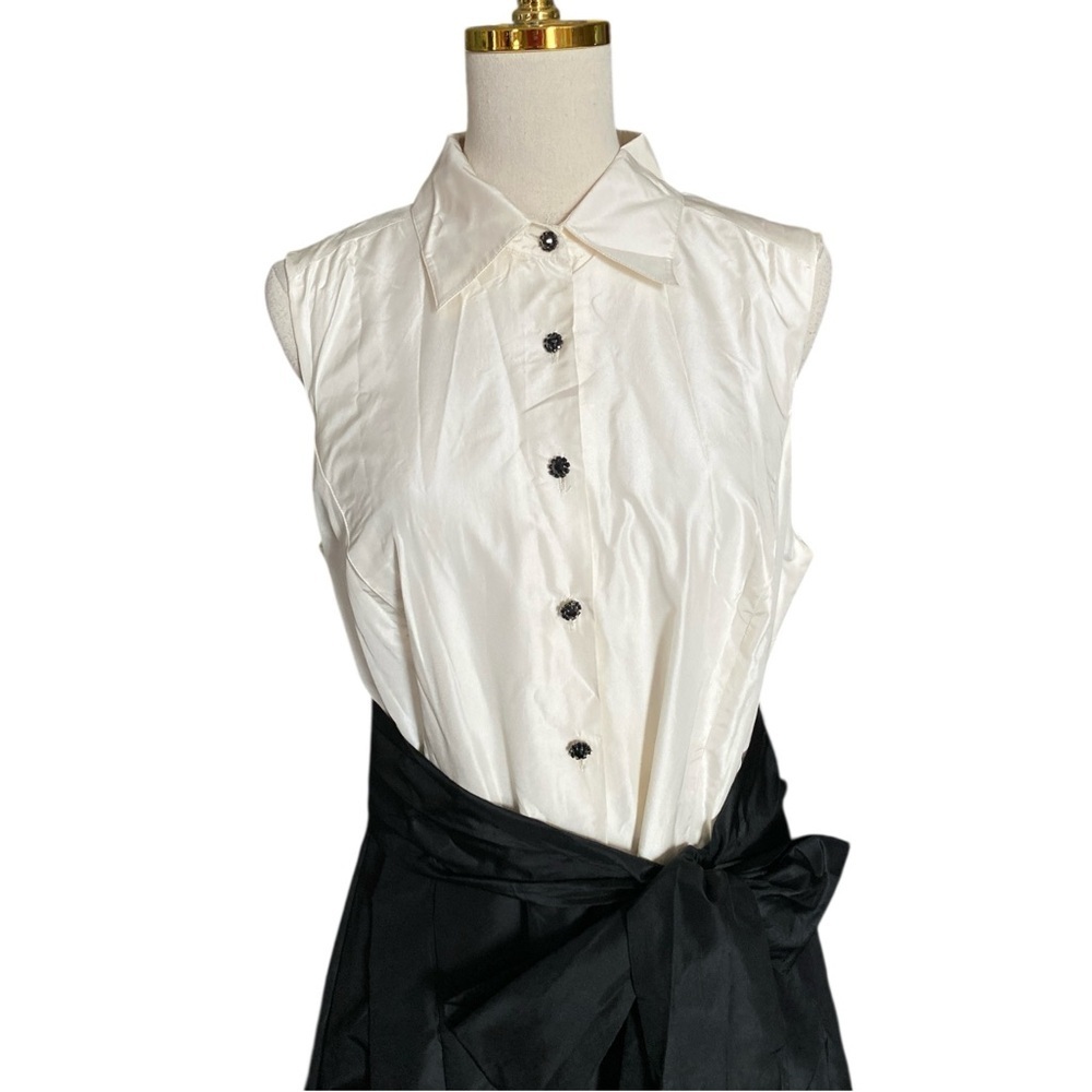 Neiman Marcus Exclusive Women’s Silk Two-Tone Taffeta Sleeveless Shirt Dress 16 - Picture 7 of 8